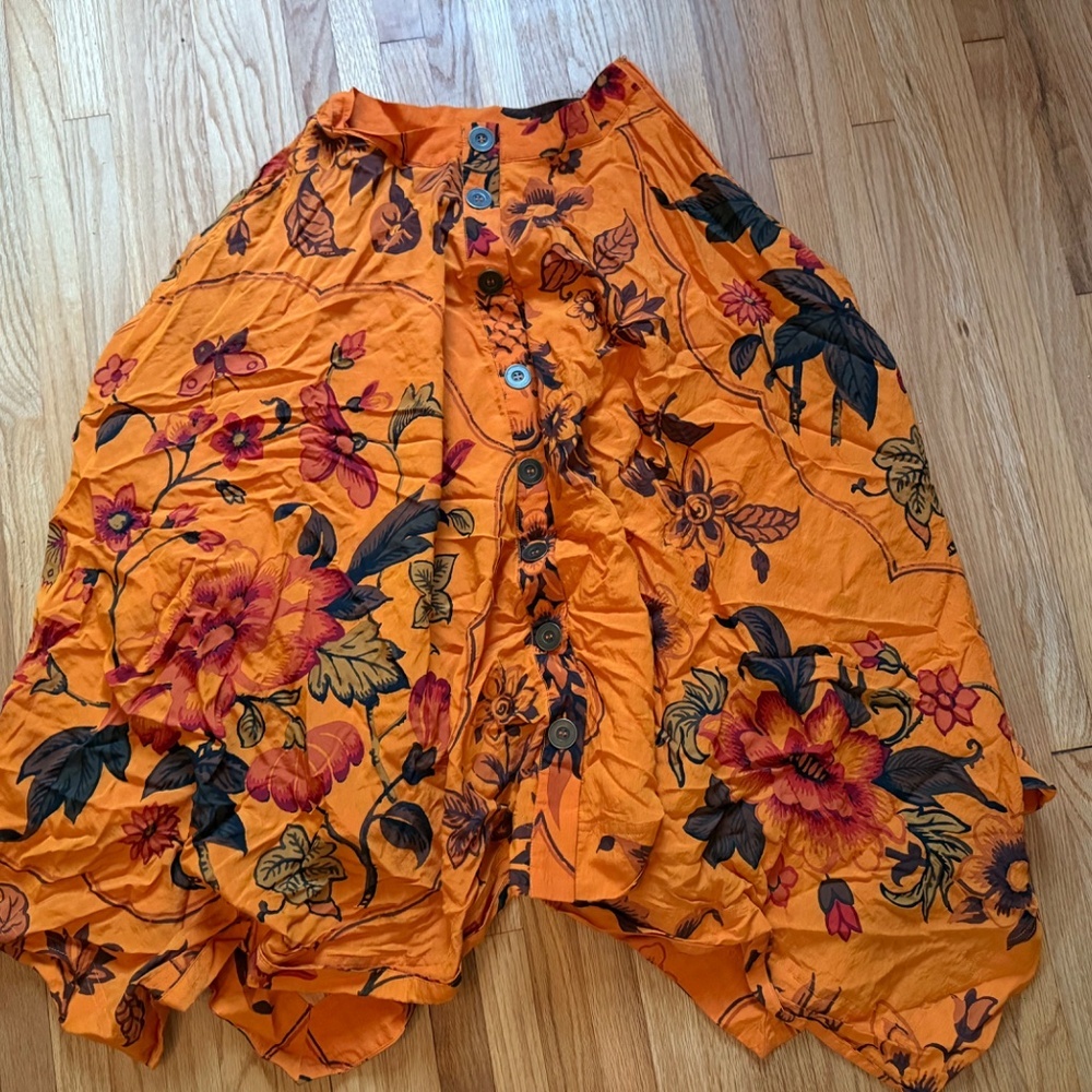 Anthropologie orange fall button floral midi skirt 2 xs - Picture 2 of 2